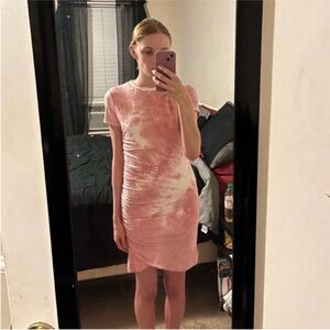 Lulu's Pink Tie-Dye Short Sleeve Bodycon Dress